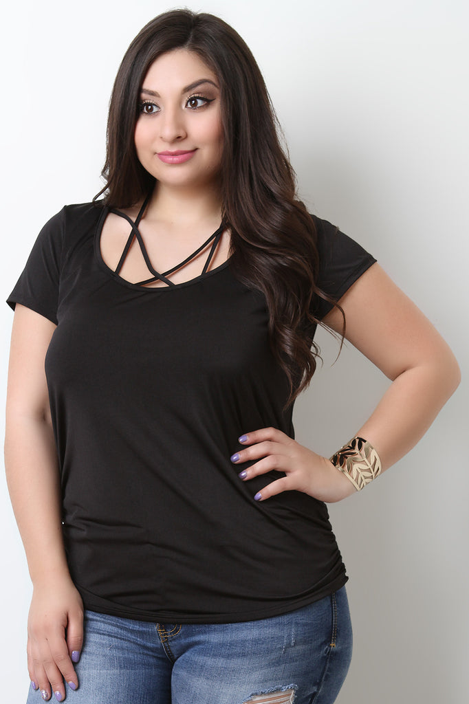 Smooth Satin Cinched Detail Strappy Caged Top