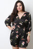 Surplice Self-Tie Belted Floral Satin Romper