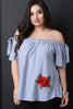 Off The Shoulder Striped Floral Accent Top