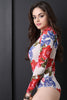 Mock Neck Semi-Sheer Floral Mesh Bodysuit